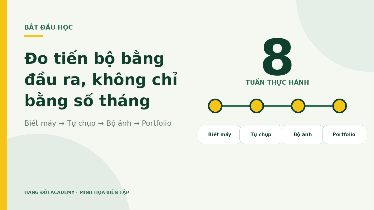 Minh họa các mốc học nhiếp ảnh từ biết dùng máy đến xây portfolio
