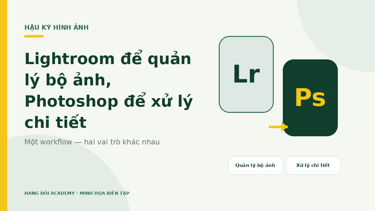Minh họa so sánh vai trò Lightroom và Photoshop trong quy trình hậu kỳ ảnh